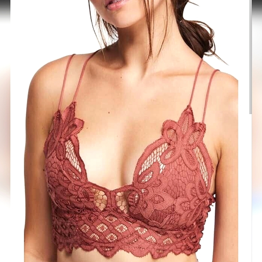 Free People NWOT Adella Lace Bralette in Rusty Pink sz XS​​